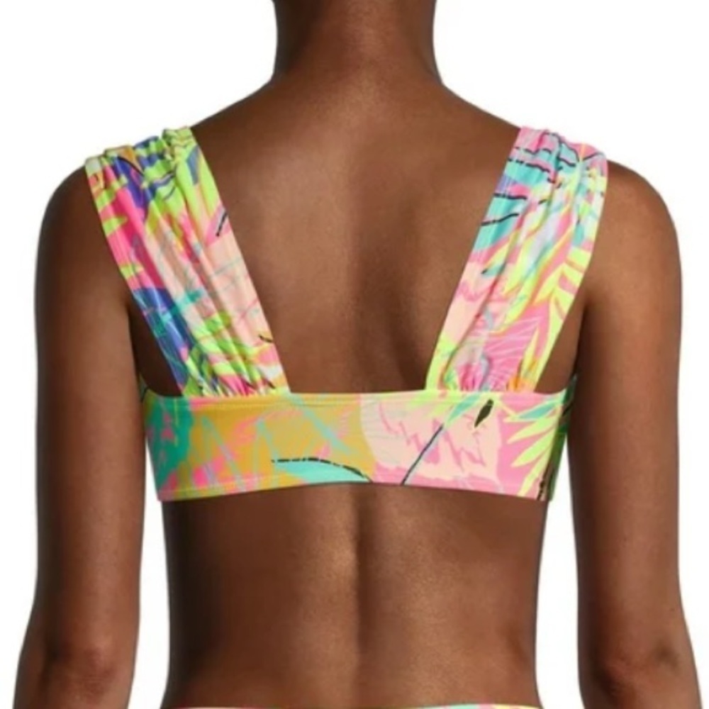 NWT No Boundaries Women Tropical Print Swimsuit Bikini Top L Acid Pink Yellow* - Picture 4 of 6